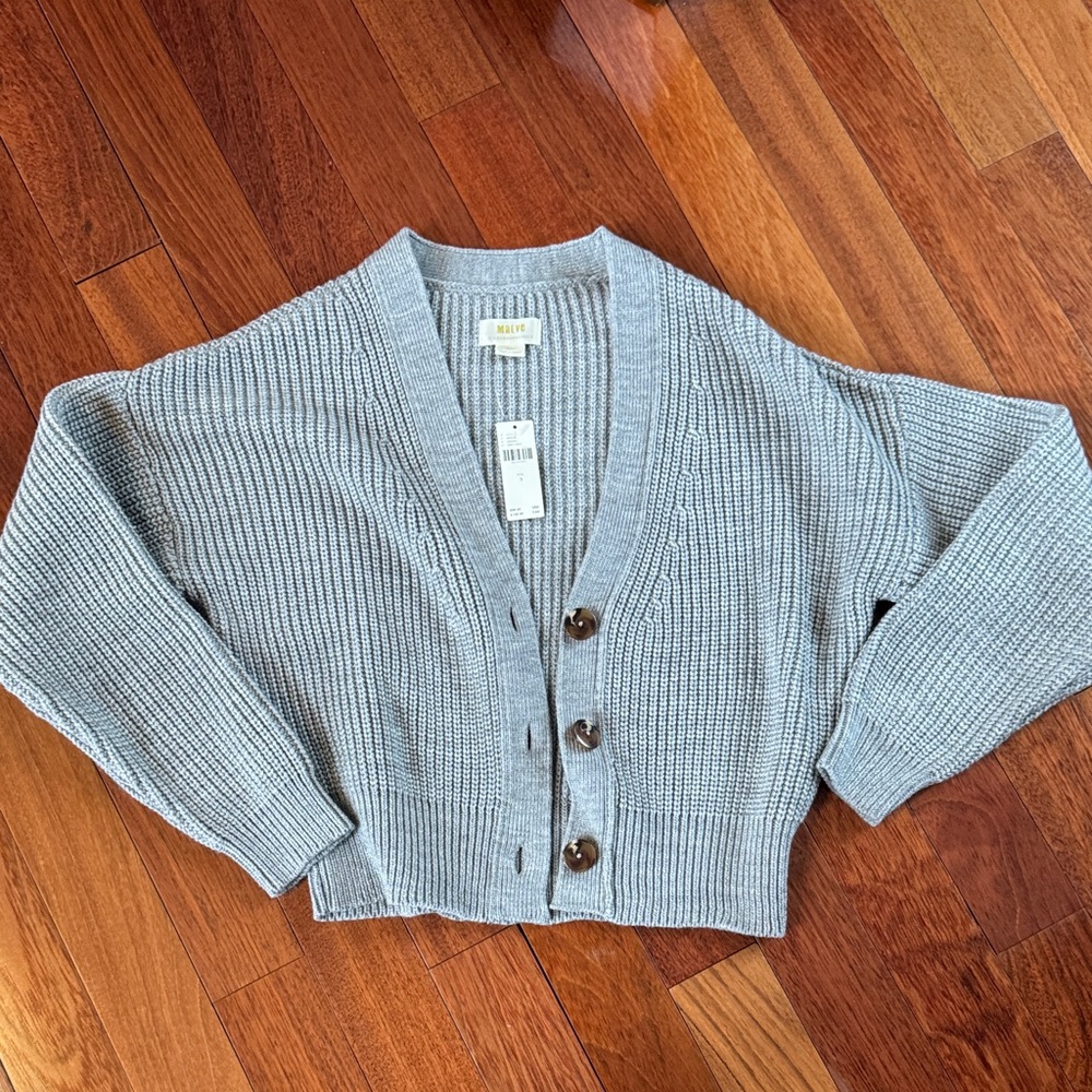 Maeve Light Gray Button-Up Cardigan from Anthropology